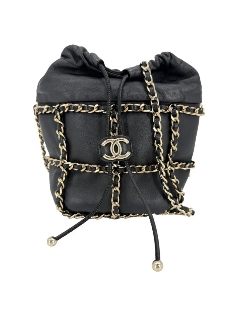 Chanel Shoulder Bag Chain Bag Crossbody Lambskin Black Gold Vintage